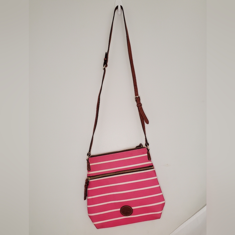 Dooney & Bourke Pink and White Striped Crossbody Bag